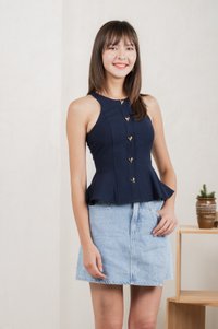 Hermia Hearts Peplum Top In Navy (XS)