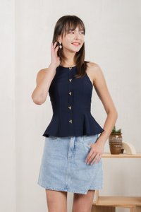Hermia Hearts Peplum Top In Navy (XS)