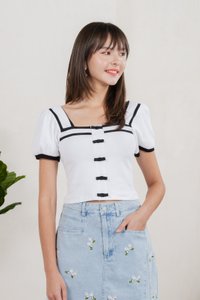 Cozy Coquette Ribbed Crop Top In White