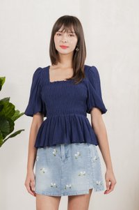 Salvia Textured Smocked Top In Navy