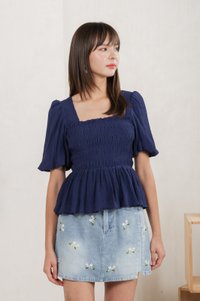 Salvia Textured Smocked Top In Navy