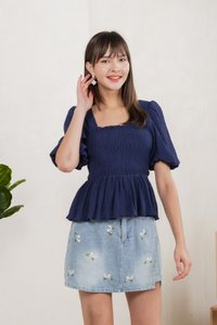 Salvia Textured Smocked Top In Navy