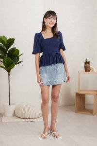 Salvia Textured Smocked Top In Navy