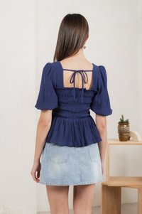 Salvia Textured Smocked Top In Navy
