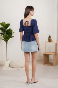 Salvia Textured Smocked Top In Navy