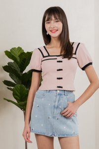 Cozy Coquette Ribbed Crop Top In Pink (XS)
