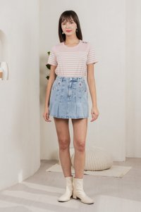 Berlin Striped Ribbon Button Tee In Pink