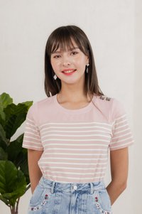 Berlin Striped Ribbon Button Tee In Pink