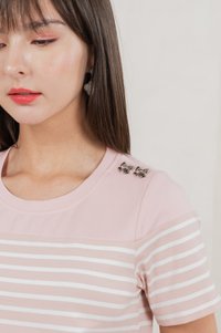 Berlin Striped Ribbon Button Tee In Pink