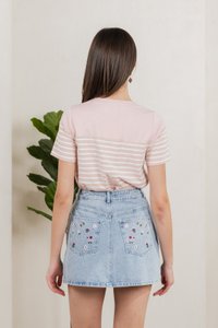 Berlin Striped Ribbon Button Tee In Pink