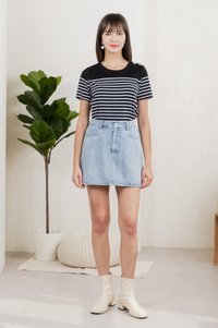 Berlin Striped Ribbon Button Tee In Black (S)
