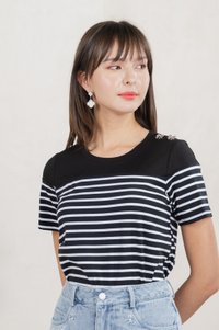 Berlin Striped Ribbon Button Tee In Black (S)