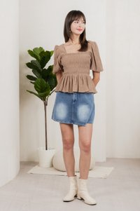 Salvia Textured Smocked Top In Khaki