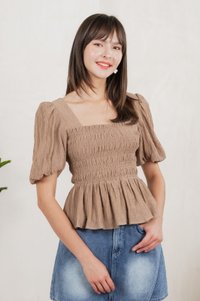 Salvia Textured Smocked Top In Khaki