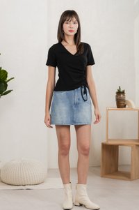 Ren Ruched Cotton Top In Black