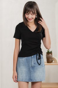 Ren Ruched Cotton Top In Black