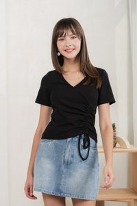 Ren Ruched Cotton Top In Black