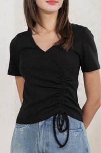Ren Ruched Cotton Top In Black