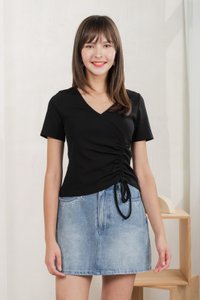 Ren Ruched Cotton Top In Black
