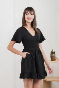 Sonnet Smocked Empire Waist Dress In Black (XS)