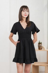 Sonnet Smocked Empire Waist Dress In Black (XS)