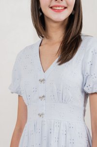 Eunice Ribbon Button Eyelet Midi Dress In Blue (XS)