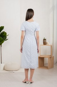 Eunice Ribbon Button Eyelet Midi Dress In Blue (XS)