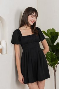 Regine Ruched Pleated Dress Romper In Black
