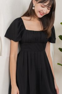 Regine Ruched Pleated Dress Romper In Black