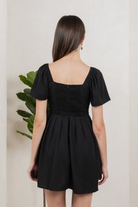 Regine Ruched Pleated Dress Romper In Black