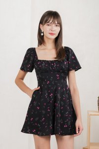 Freesia Ribbon Printed Ruched Romper (XS)