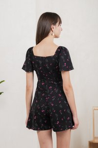 Freesia Ribbon Printed Ruched Romper (XS)