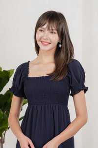 Coco Smocked Crochet Tiered Midi Dress In Navy (XS)