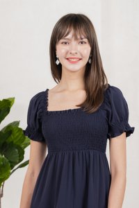 Coco Smocked Crochet Tiered Midi Dress In Navy (XS)