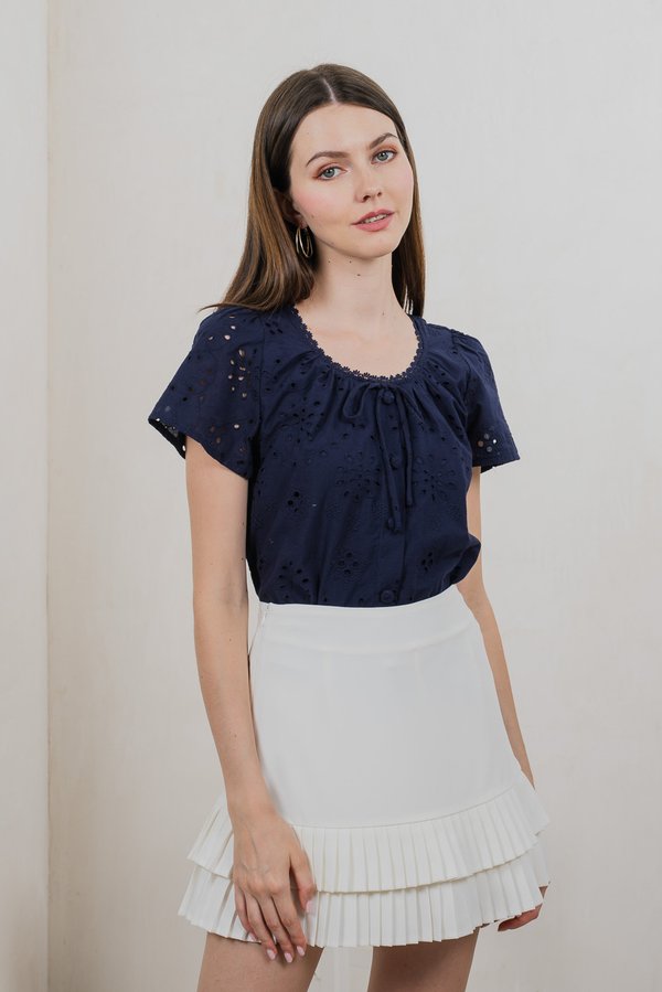 Centella Ribbon Embroidered Top In Navy
