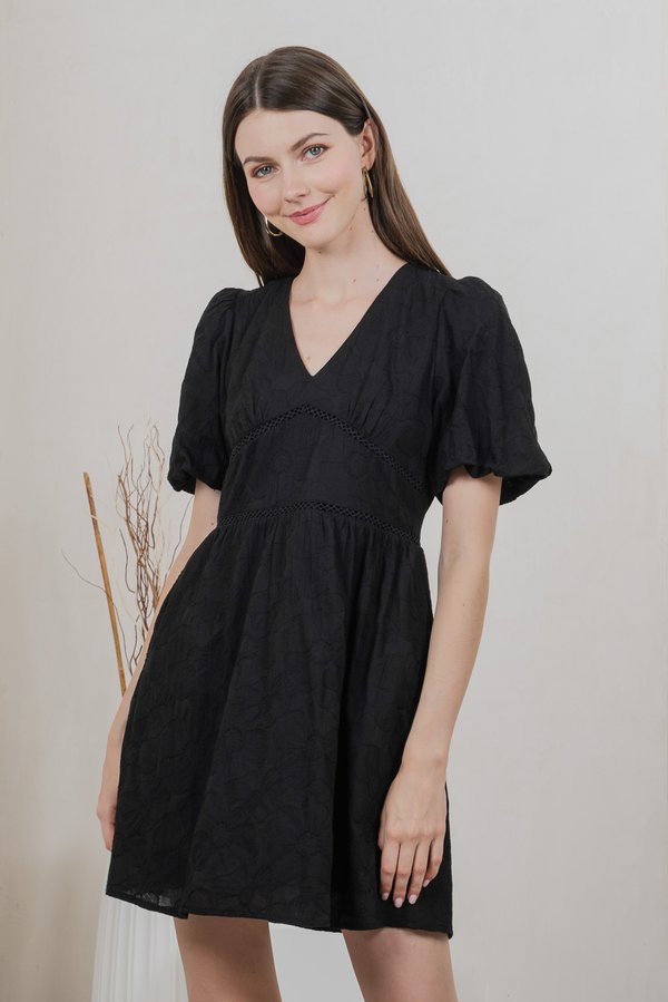 Ohara Embroidery Empire Dress In Black