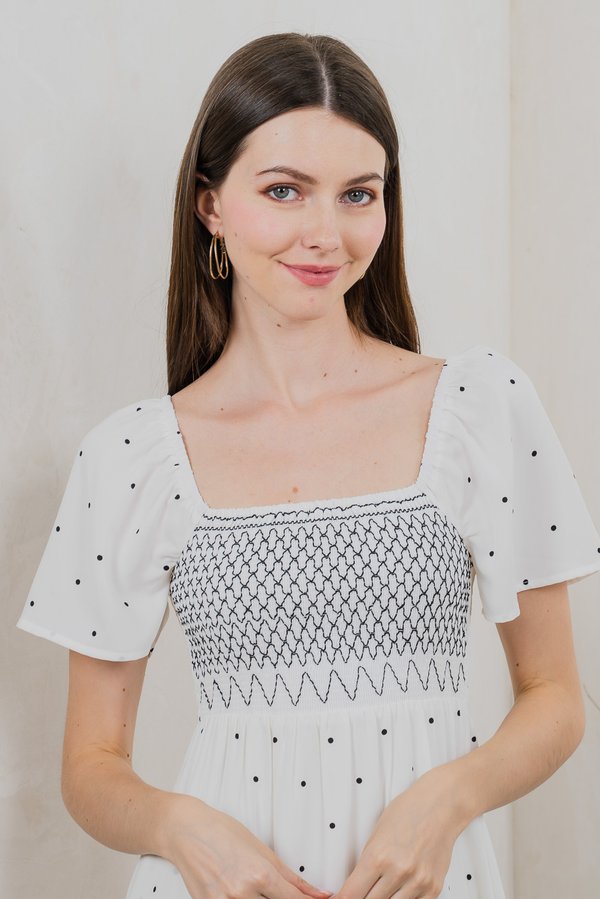 Sofi Polka Dot Midi Dress In White