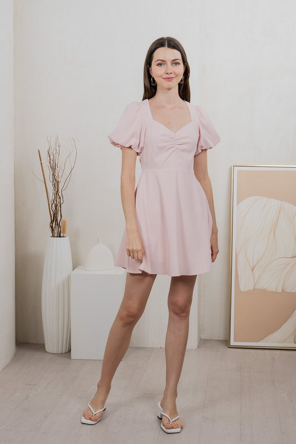 Patrice Sweetheart Puff Sleeves Dress In Pink