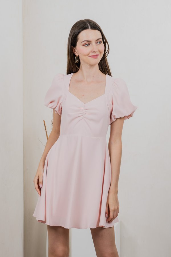 Patrice Sweetheart Puff Sleeves Dress In Pink