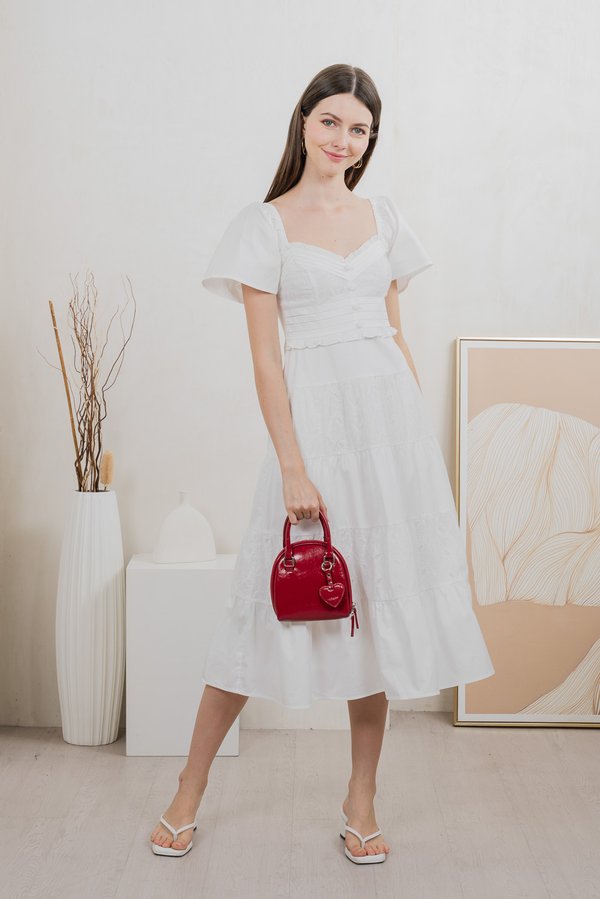 Perla Pintuck Eyelet Maxi Dress In White