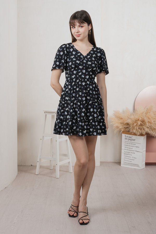 Etsuki Floral Tiered Ruffles Dress In Black
