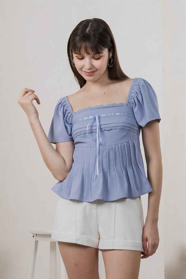 Julia Ribbonette Lace Top In Dove Blue