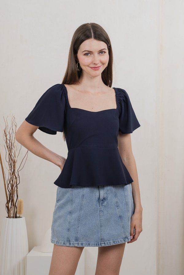 Prudence Flare Sleeve Top In Navy