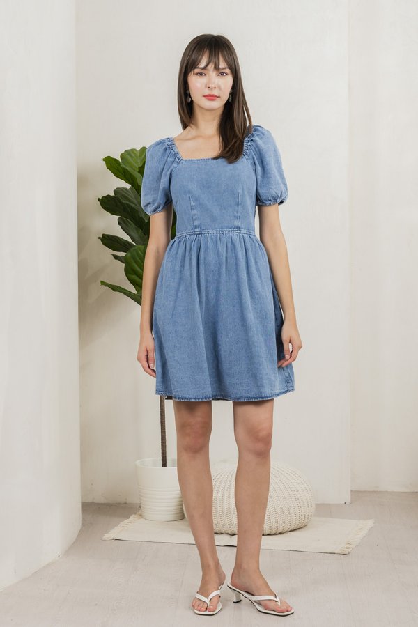 Nolana Denim Smocked Back Dress (XS)