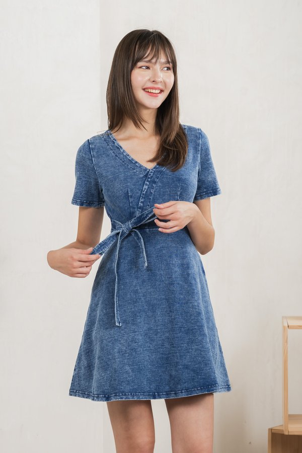 Francis Denim Faux Wrap Dress (XS)