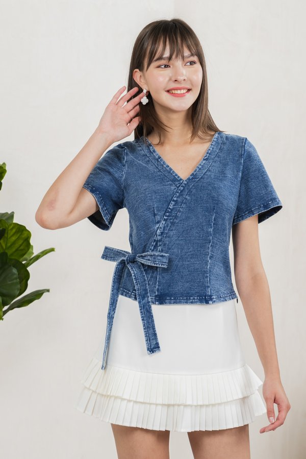 Foster Denim Faux Wrap Top