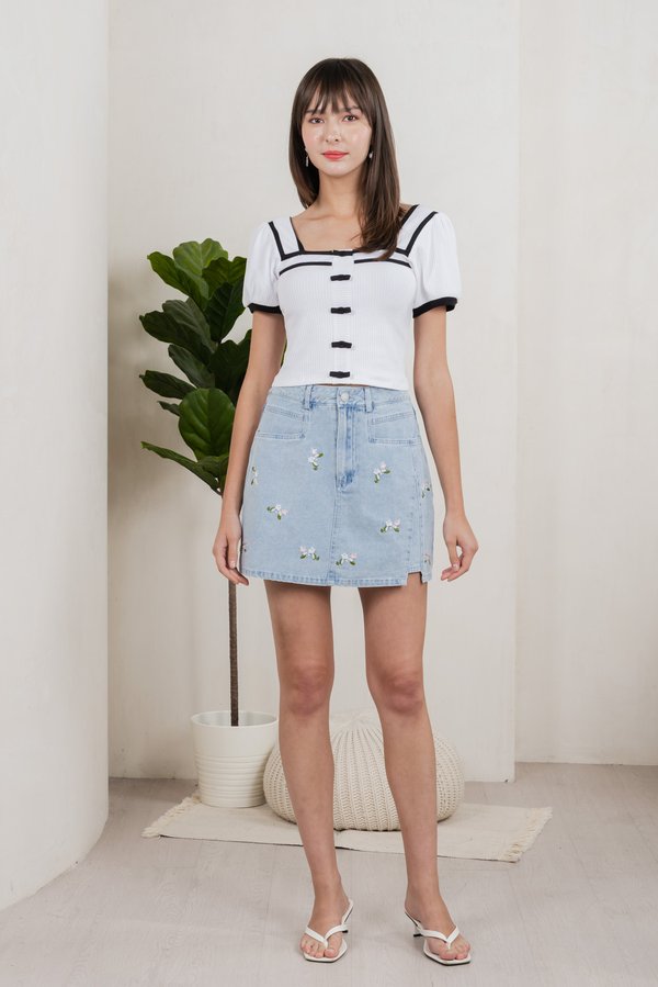Cozy Coquette Ribbed Crop Top In White