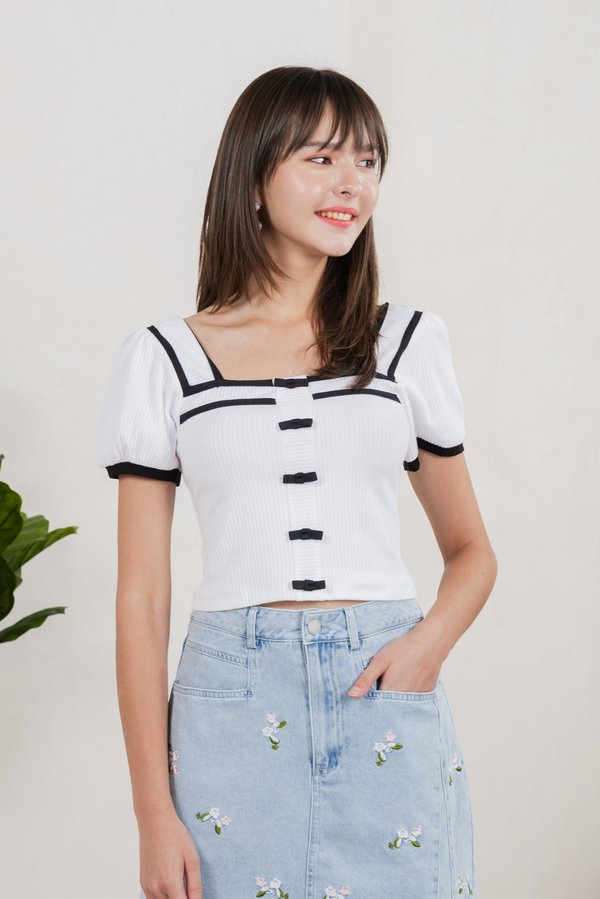 Cozy Coquette Ribbed Crop Top In White