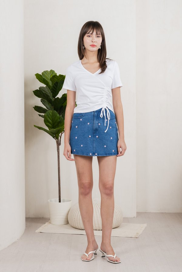 Ren Ruched Cotton Top In White