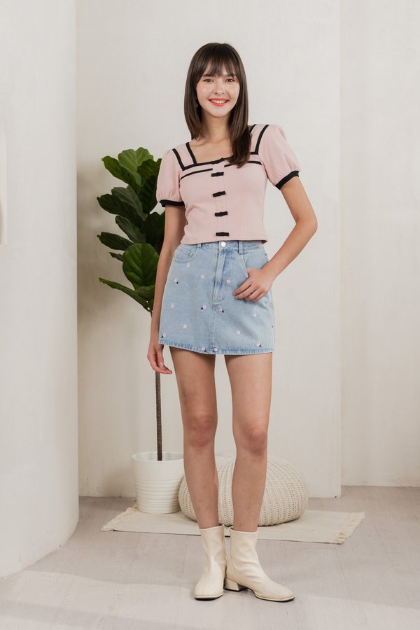Cozy Coquette Ribbed Crop Top In Pink (XS)